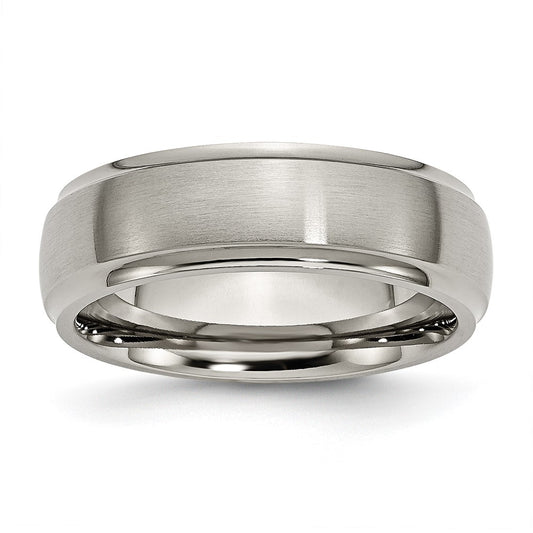 Buy Stylish 7mm Brushed Titanium Ridged Edge Chisel Band - High-Quality Design