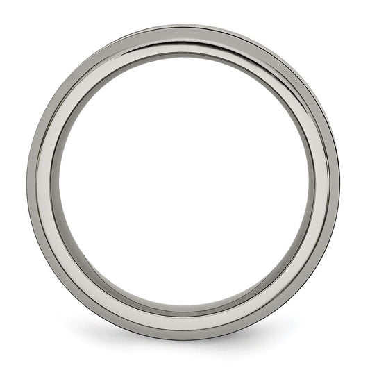 Buy Stylish 8mm Chiseled Titanium Beveled Band with Black Ceramic Center