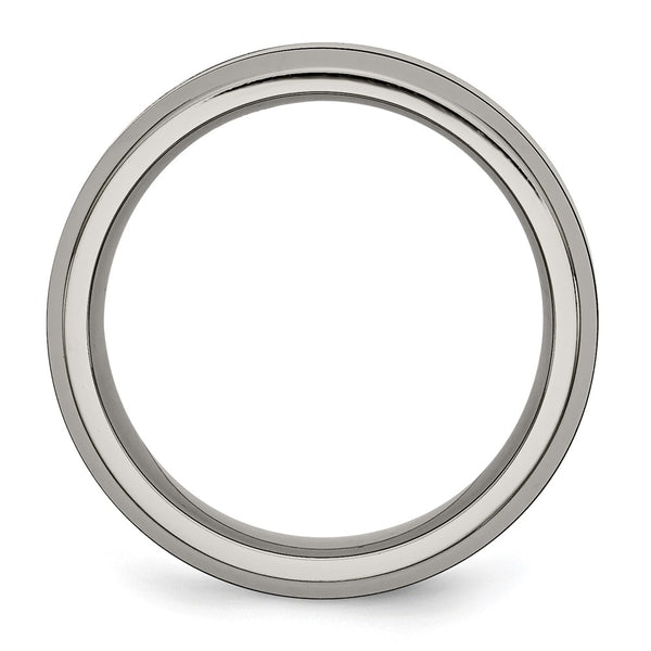 8mm Chiseled Titanium Beveled Band with Black Ceramic