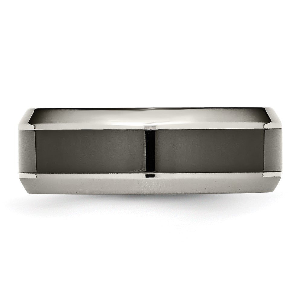 Buy Stylish 8mm Chiseled Titanium Beveled Band with Black Ceramic Center