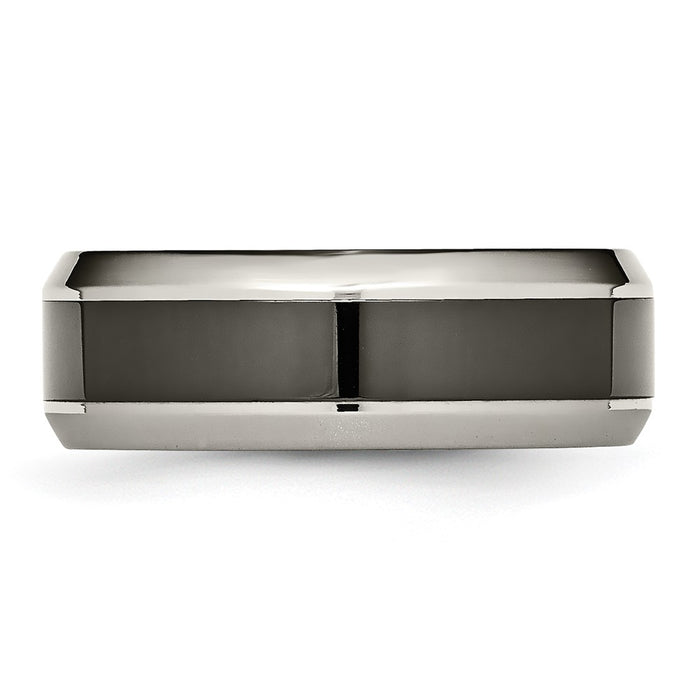 Buy Stylish 8mm Chiseled Titanium Beveled Band with Black Ceramic Center-3