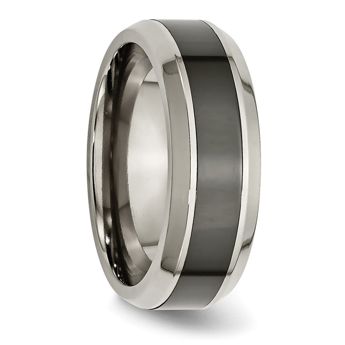 Buy Stylish 8mm Chiseled Titanium Beveled Band with Black Ceramic Center-4