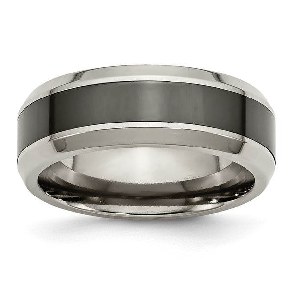 8mm Chiseled Titanium Beveled Band with Black Ceramic