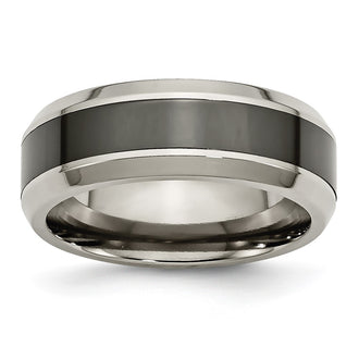Buy Stylish 8mm Chiseled Titanium Band with Black Ceramic Center - Durable & Modern