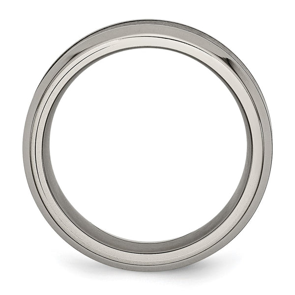 8mm Chiseled Titanium Beveled Band with Black Ceramic Center