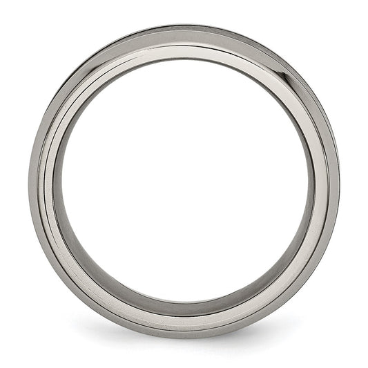 Buy Stylish 8mm Chiseled Titanium Beveled Band with Black Ceramic Center