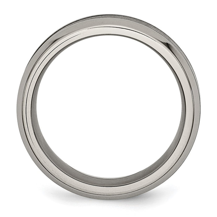 Buy Stylish 8mm Chiseled Titanium Beveled Band with Black Ceramic Center-2