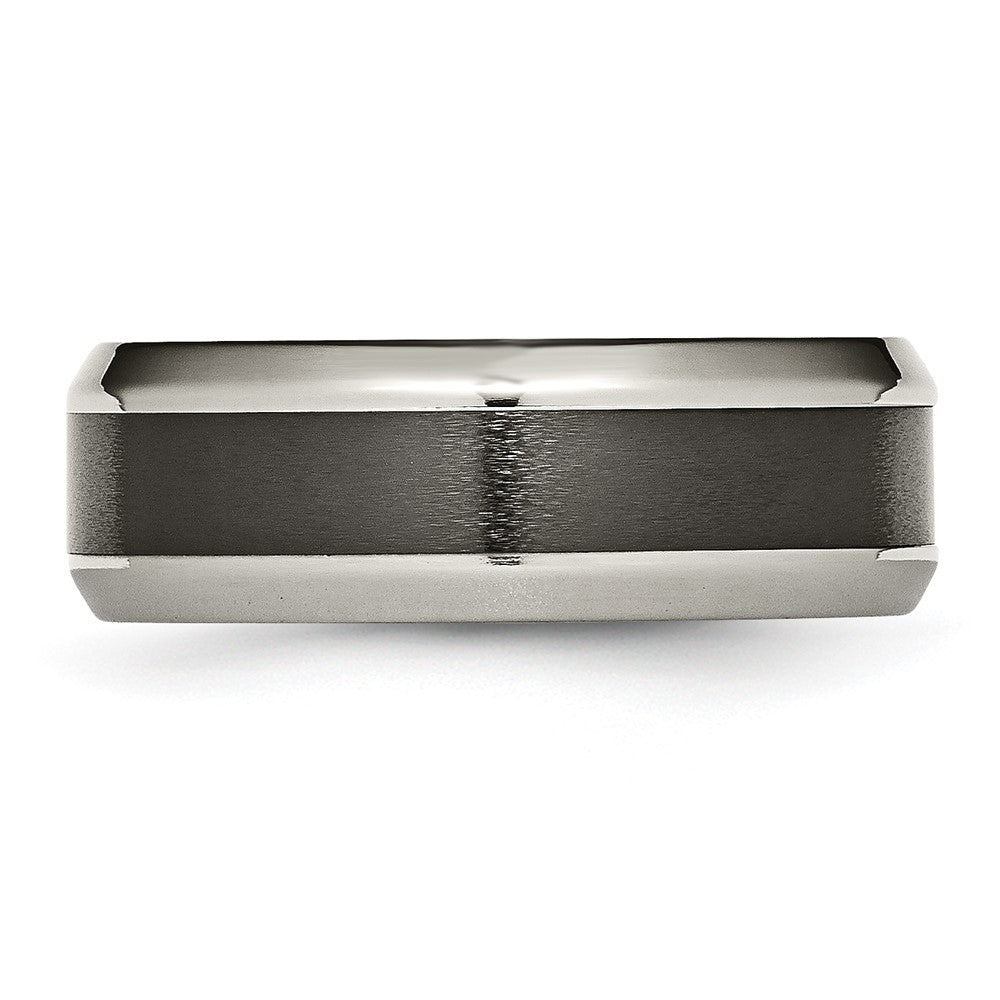 Buy Stylish 8mm Chiseled Titanium Beveled Band with Black Ceramic Center