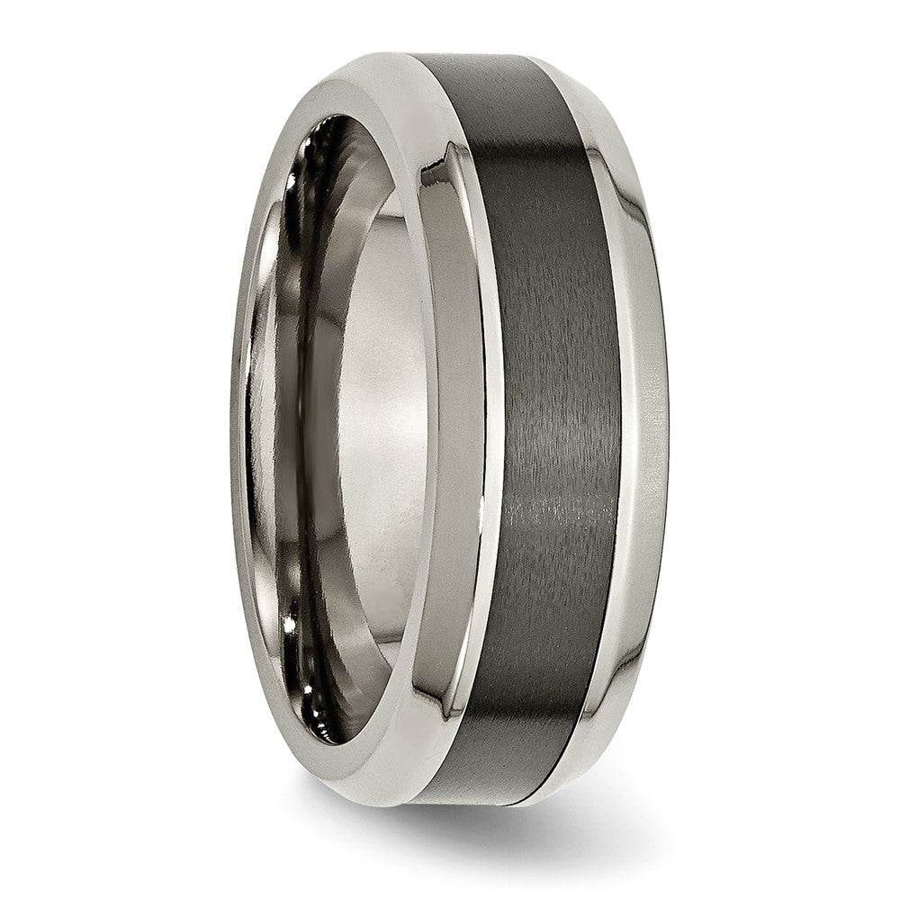 Buy Stylish 8mm Chiseled Titanium Beveled Band with Black Ceramic Center