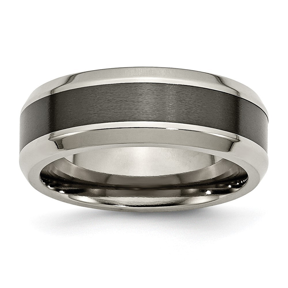 Buy Stylish 8mm Chiseled Titanium Beveled Band with Black Ceramic Center