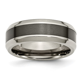 Buy 8mm Chiseled Titanium Beveled Band with Black Ceramic - Stylish Value