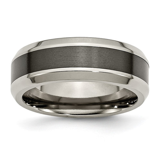 Buy Stylish 8mm Chiseled Titanium Beveled Band with Black Ceramic Center