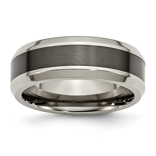 8mm Chiseled Titanium Beveled Band with Black Ceramic Center