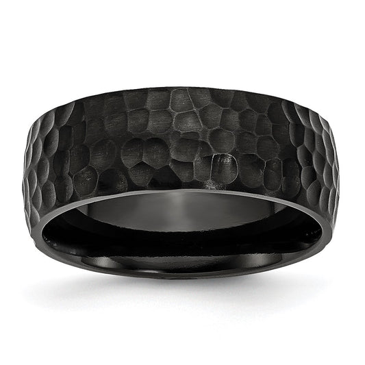 Buy High-Quality 8mm Black IP-Plated Titanium Band - Stylish Hammered Finish