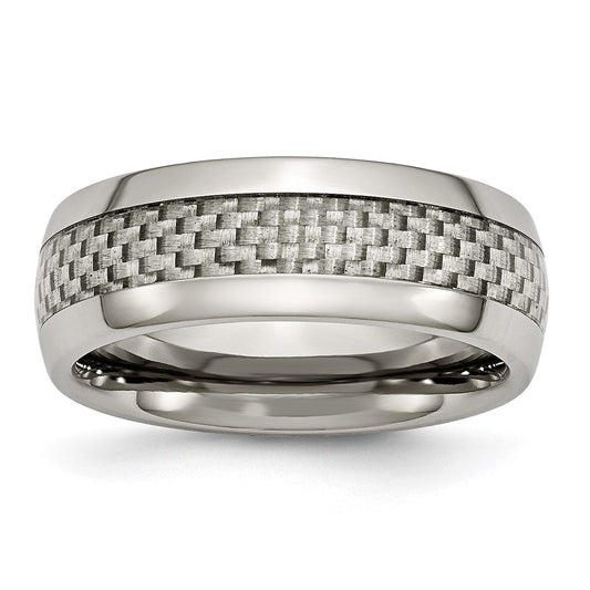 Buy 8mm Titanium Chisel Band with Polished Finish & Grey Carbon Fiber Inlay