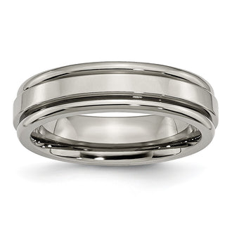 Buy Stylish Chisel Titanium Polished 6mm Grooved Edge Ring - Luxury Look