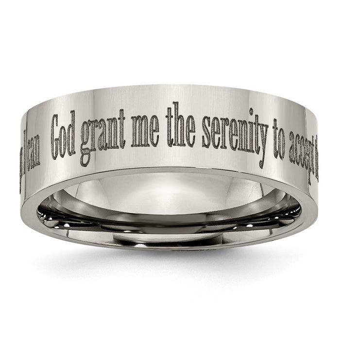 Buy Polished Titanium 8mm Flat Band - Stylish Laser-Engraved Serenity Prayer Design-1