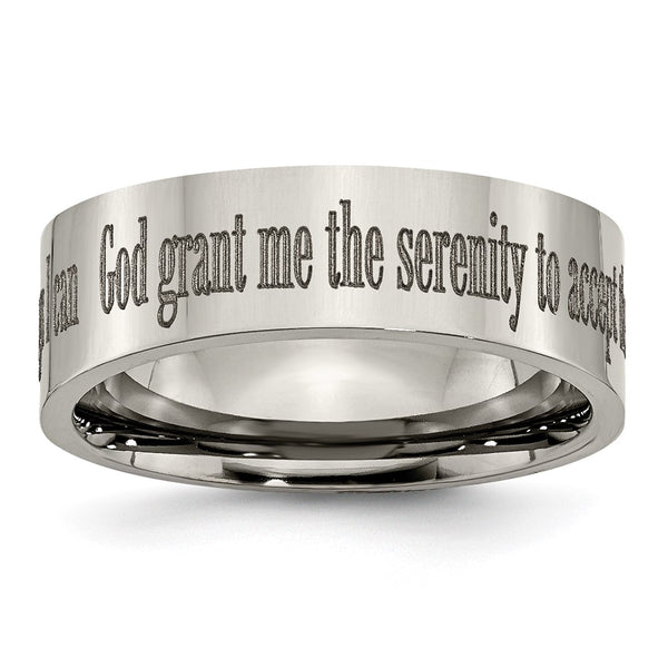 8mm Polished Titanium Flat Band with Serenity Prayer Engraving