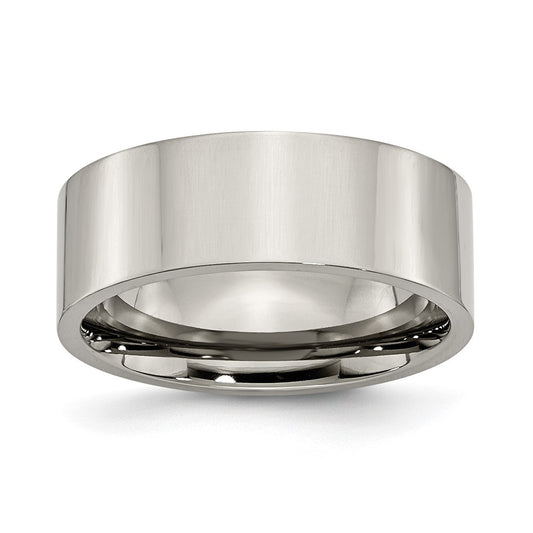 High-Quality 8mm Polished Titanium Flat Band Ring | Stylish & Affordable Jewelry