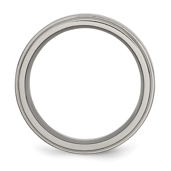 8mm Polished Titanium Band with Grooved Edges