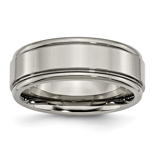 Buy Discounted 8mm Polished Titanium Band with Grooved Edges | High-Quality Jewelry