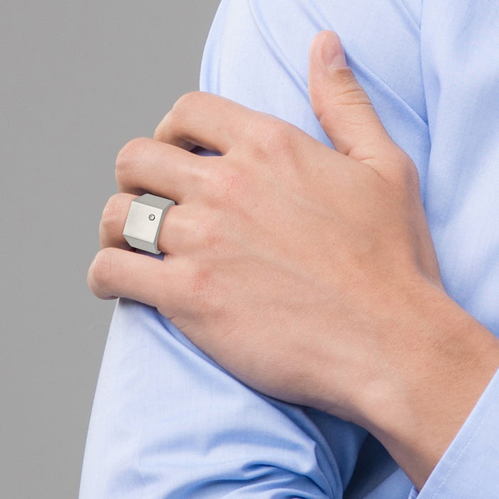 Buy Stylish Chisel Titanium Polished Signet Ring with Cubic Zirconia - Luxury Look-7