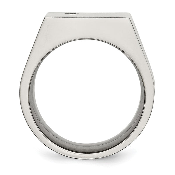 Chisel Titanium Polished Signet Ring with Cubic Zirconia