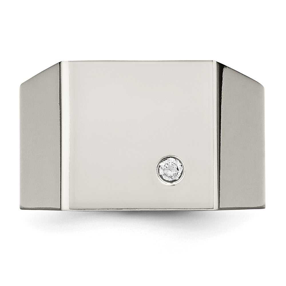 Exclusive Chisel Titanium Signet Ring with Cubic Zirconia - Stylish & Affordable