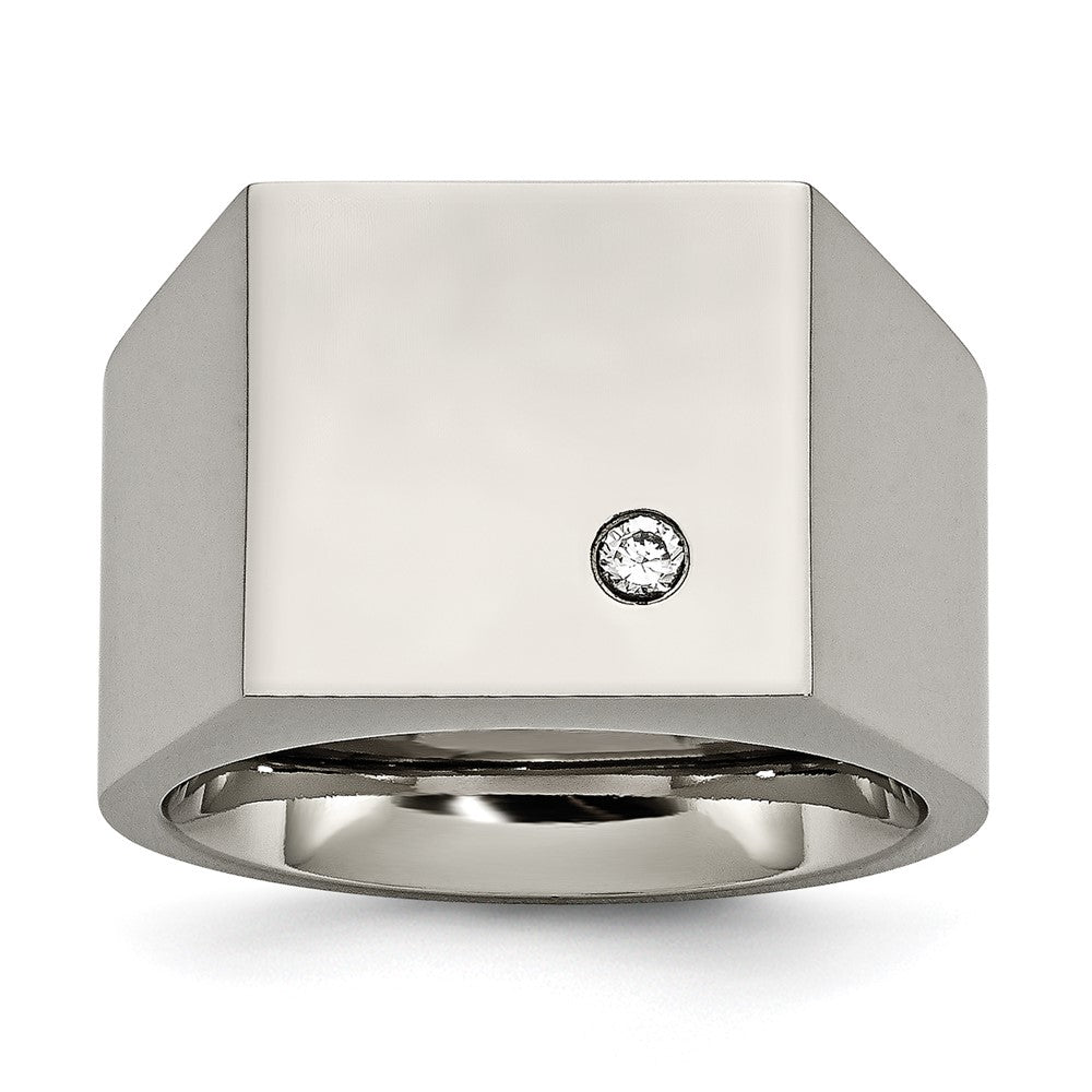 Exclusive Chisel Titanium Signet Ring with Cubic Zirconia - Stylish Value!