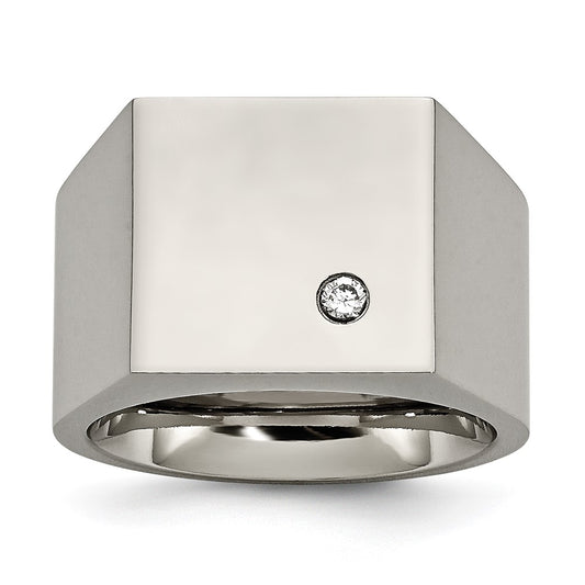 Exclusive Chisel Titanium Signet Ring with Cubic Zirconia - Stylish & Affordable