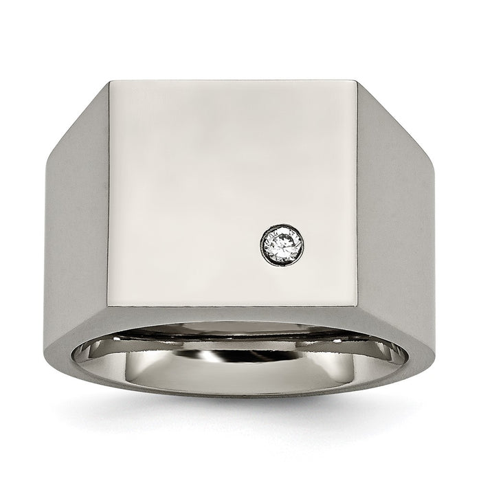 Exclusive Chisel Titanium Signet Ring with Cubic Zirconia - Stylish & Affordable-1