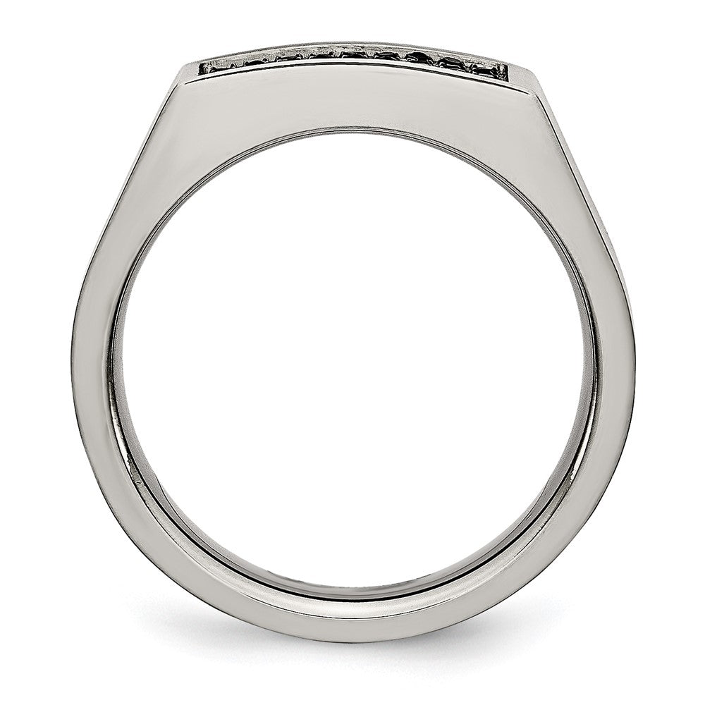 Buy Stylish Chisel Titanium Signet Ring - 8mm, Black IP-Plated, Cubic Zirconia