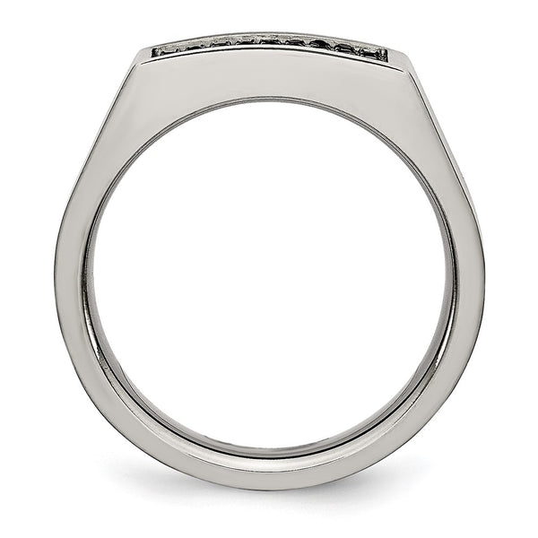 Chisel Titanium Signet Ring - 8mm, Black IP-Plated, Cubic Zirconia