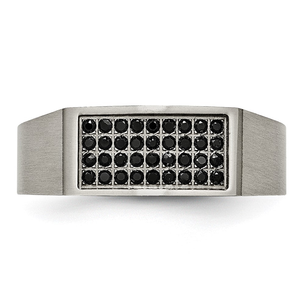 Buy Stylish Chisel Titanium Signet Ring - 8mm, Black IP-Plated, Cubic Zirconia