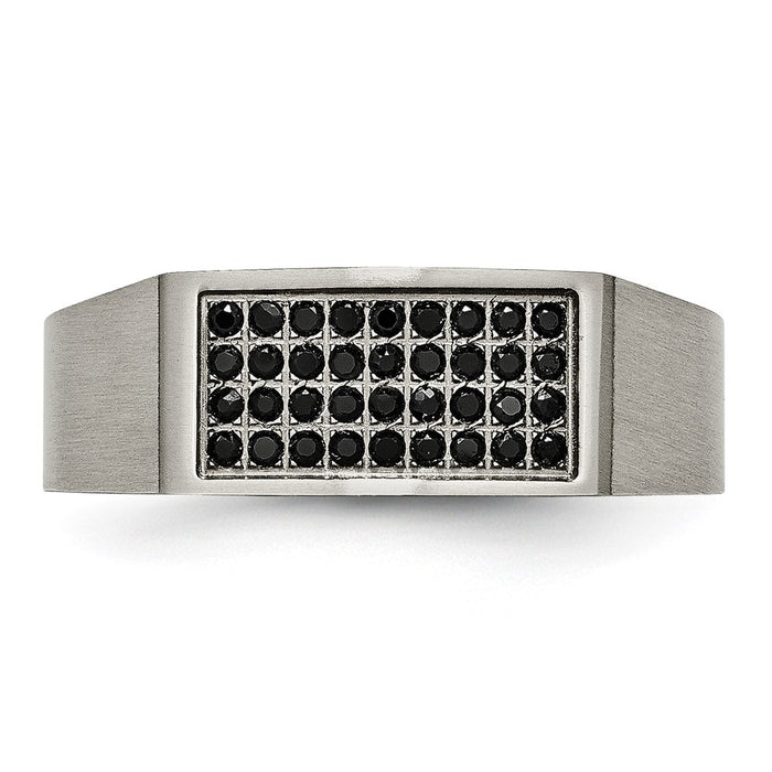 Order Stylish Chisel Titanium Signet Ring, Black IP-Plated, Cubic Zirconia-4