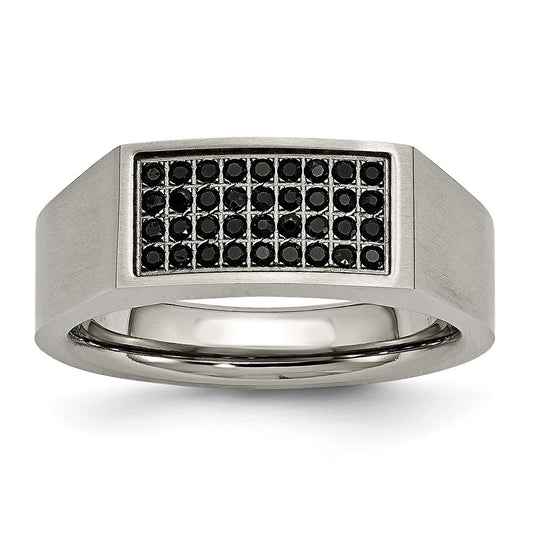 Buy Stylish Chisel Titanium Black IP-Plated CZ Signet Ring - 8mm, 14g