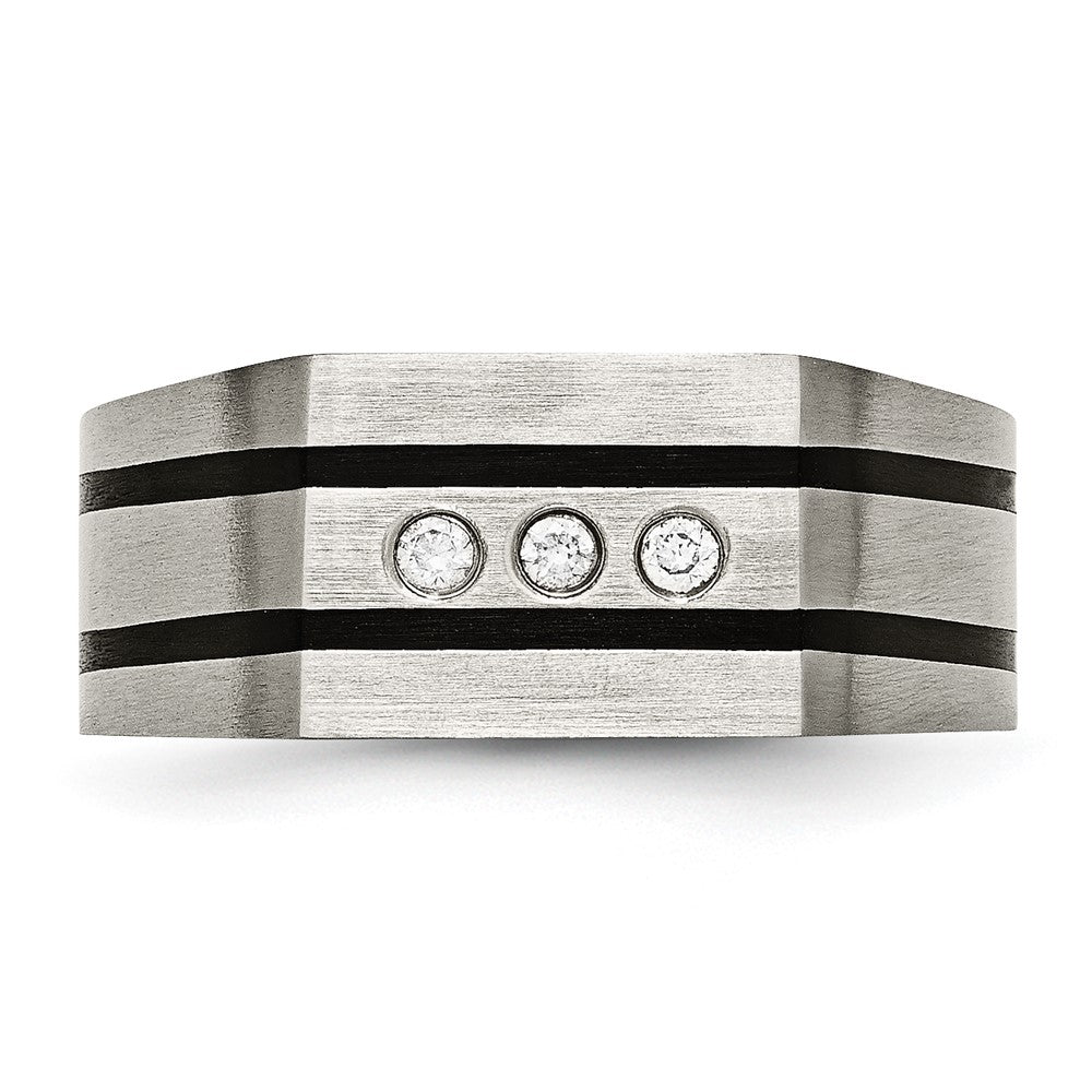 Exclusive Chisel Titanium Black IP-Plated Signet Ring - Stylish CZ Design