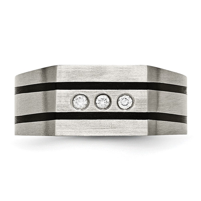 Buy Stylish Chisel Titanium Black IP-Plated Signet Ring | 8mm, CZ Accents-4
