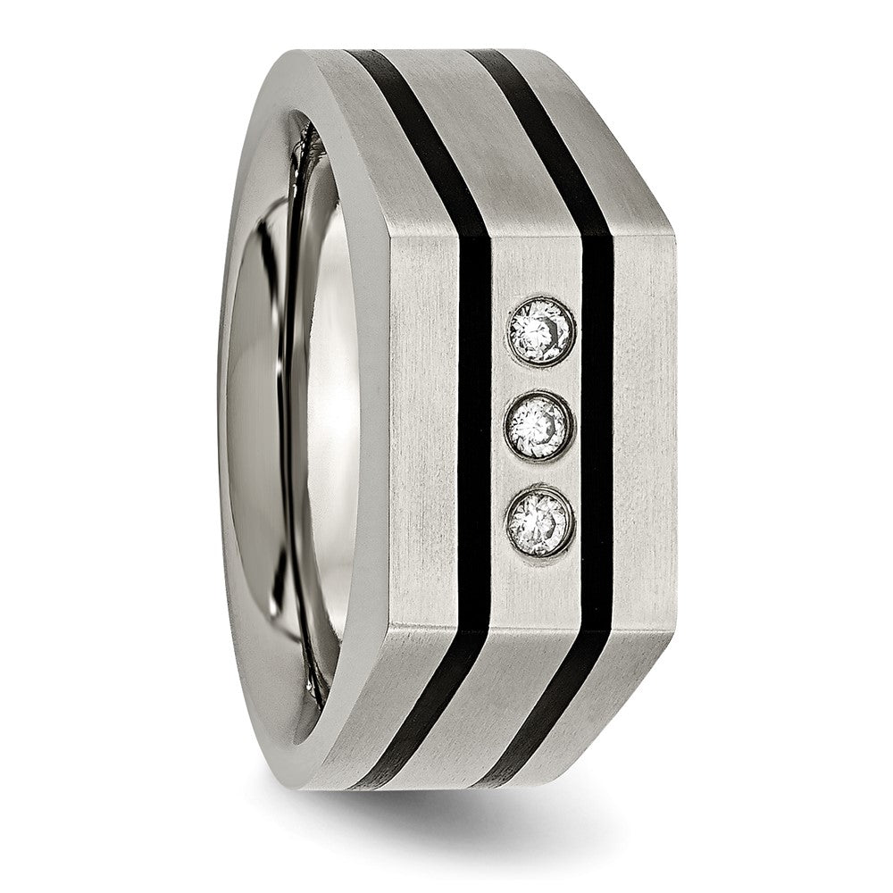 Buy Stylish Chisel Titanium Black IP-Plated Signet Ring | 8mm, CZ Accents