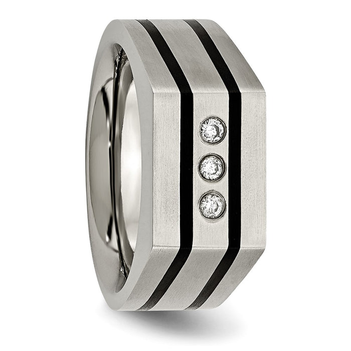 Buy Stylish Chisel Titanium Black IP-Plated Signet Ring | 8mm, CZ Accents-5