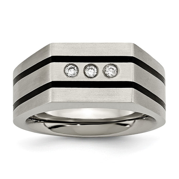 Chisel Titanium Black IP-Plated Signet Ring - CZ