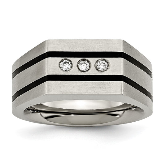 Exclusive Chisel Titanium Black IP-Plated Signet Ring - Stylish CZ Design