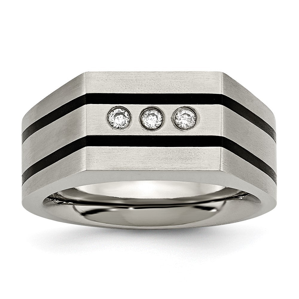 Buy Stylish Chisel Titanium Black IP-Plated Signet Ring | 8mm, CZ Accents