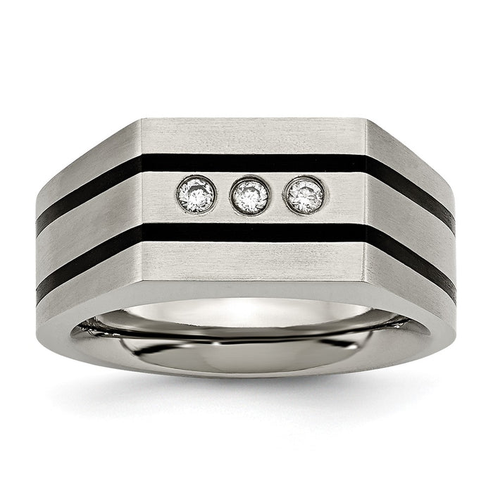 Buy Stylish Chisel Titanium Black IP-Plated Signet Ring | 8mm, CZ Accents-1