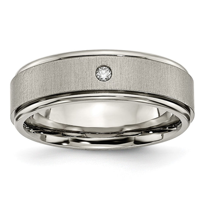 High-Quality Chiseled Titanium 7mm Band with 0.05ct Diamond Accents - Stylish Value-1