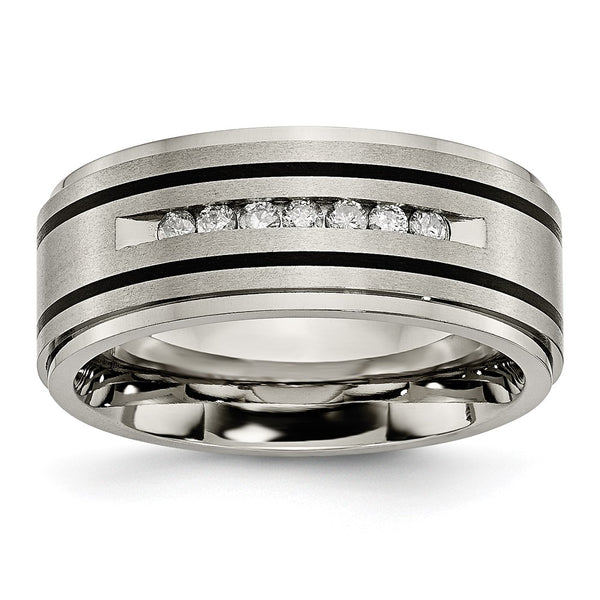 9mm Titanium Band with 1/4 Carat Diamond - Brushed Polish