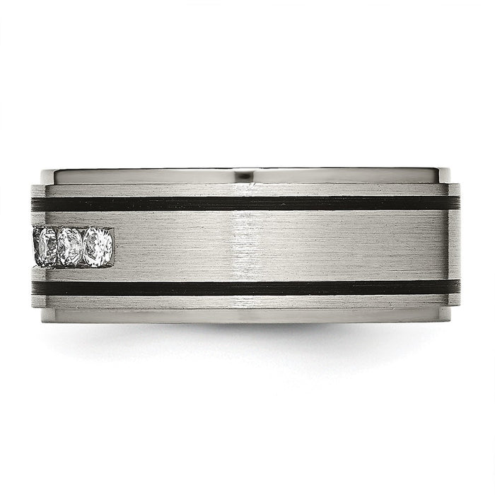 High-Quality 9mm Chiseled Titanium Band with 1/2 Carat Diamond Inlay-3