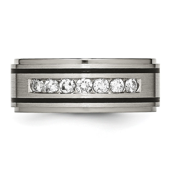 High-Quality 9mm Chiseled Titanium Band with 1/2 Carat Diamond Inlay-4