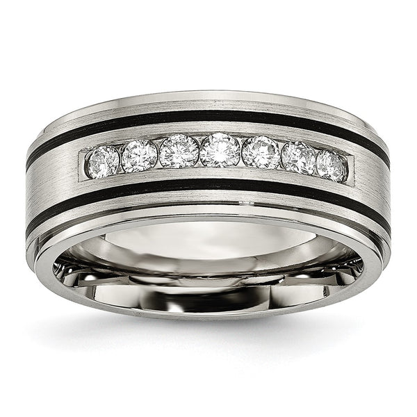 9mm Titanium Brushed & Polished Band with 1/2 Carat Diamond Accent