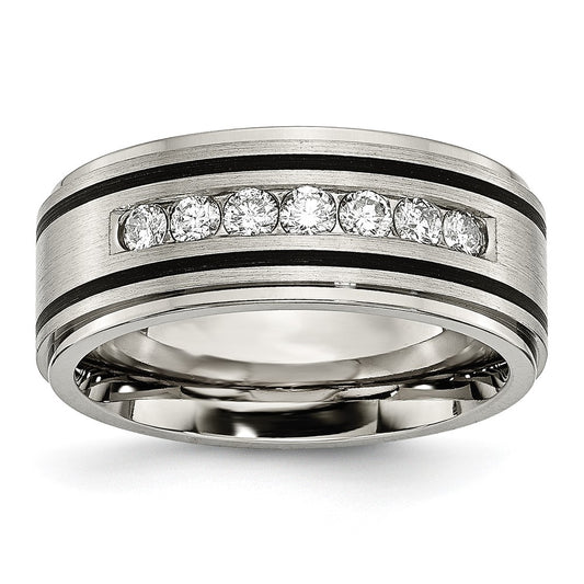 High-Quality 9mm Chiseled Titanium Band with 1/2 Carat Diamond Inlay